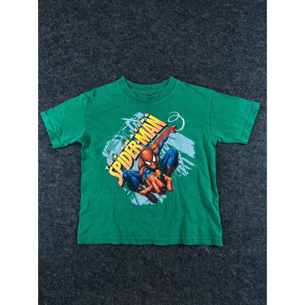 Vintage 90s The Amazing Spider-Man Kids Boys Medium T-Shirt Green Marvel Tee